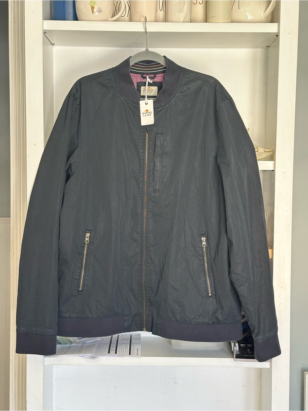 MARINE LAYER dry wax bomber jacket in blue/black - Picture 5 of 16